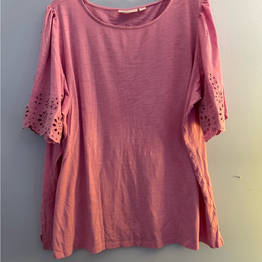Belle by Kim Gravel QVC Pink Eyelet Sleeve Blouse